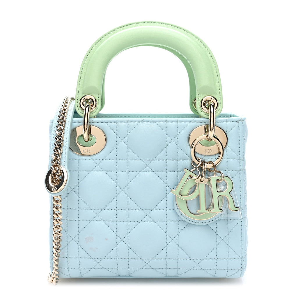 Lambskin Cannage Mini Bi-Color Lady Dior Celeste Multicolor