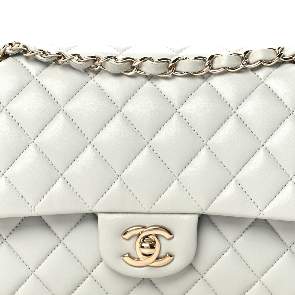Lambskin Quilted Medium Double Flap Light Grey