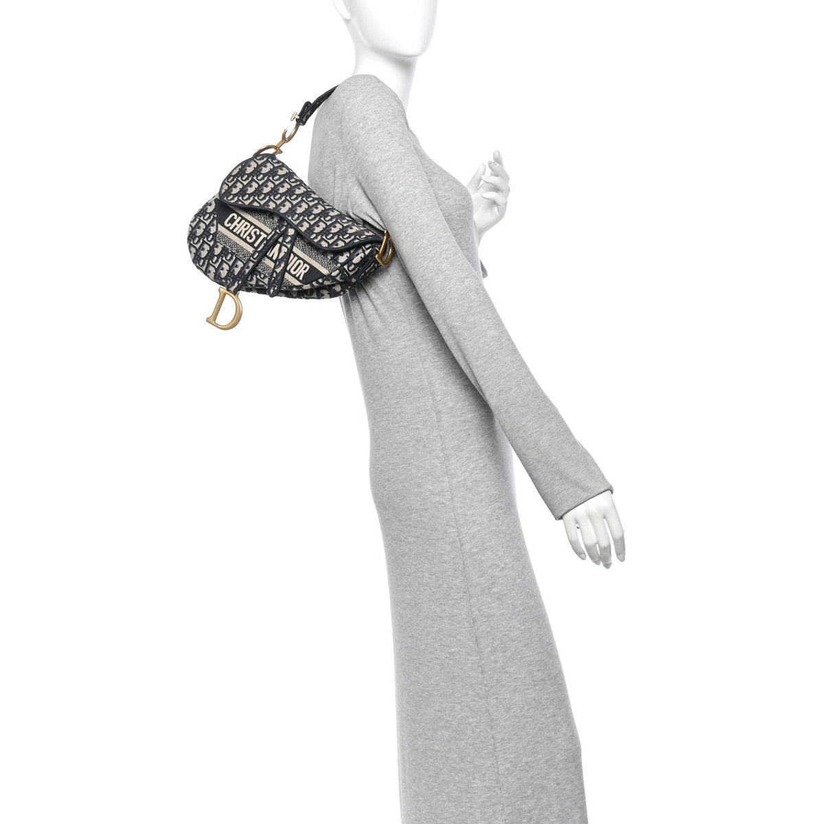 Oblique Embroidered Saddle Bag Blue