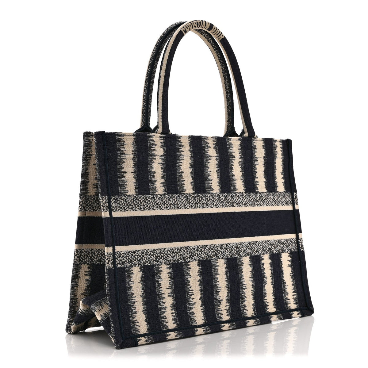 Canvas Embroidered Medium Striped Book Tote Navy