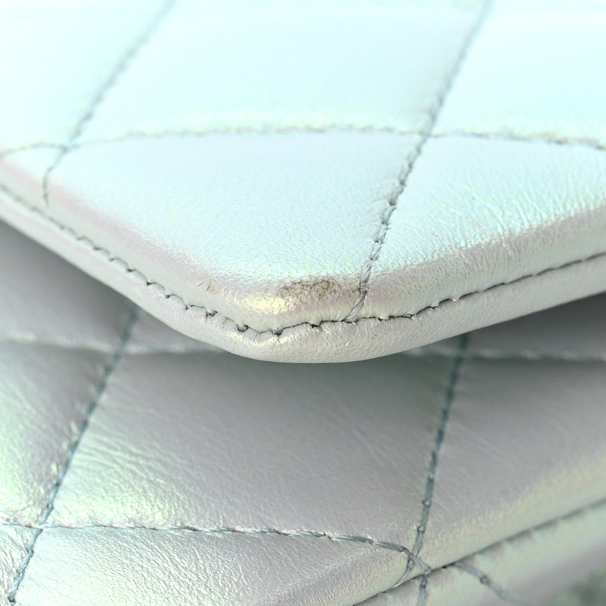 Iridescent Lambskin Quilted Medium Double Flap Light Blue