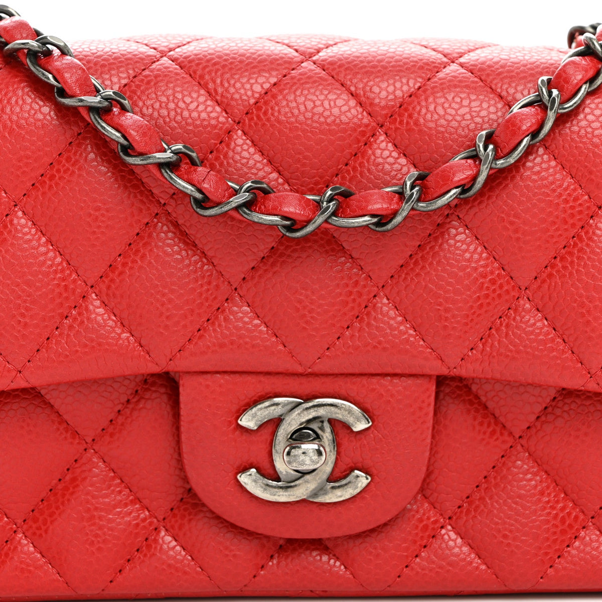 Caviar Quilted Mini Rectangular Flap Red