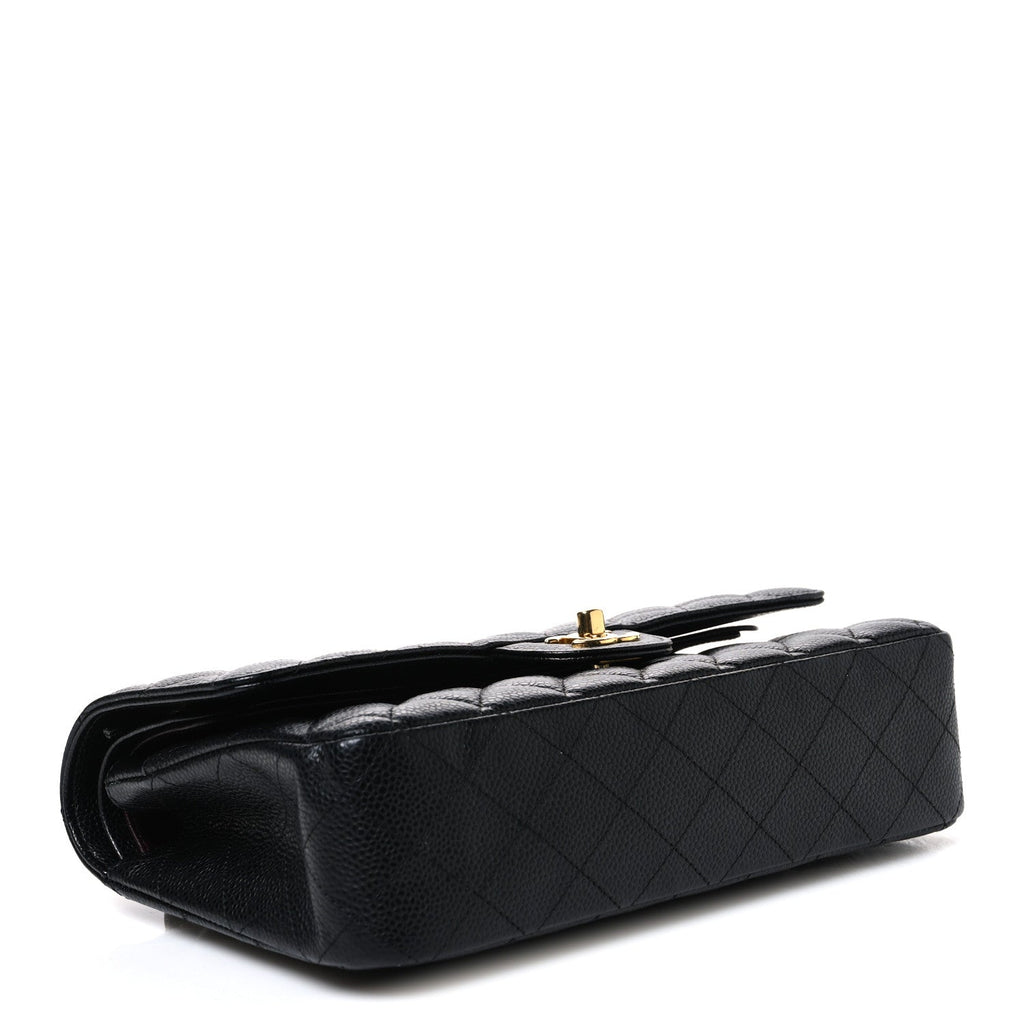 Caviar Quilted Medium Double Flap Black