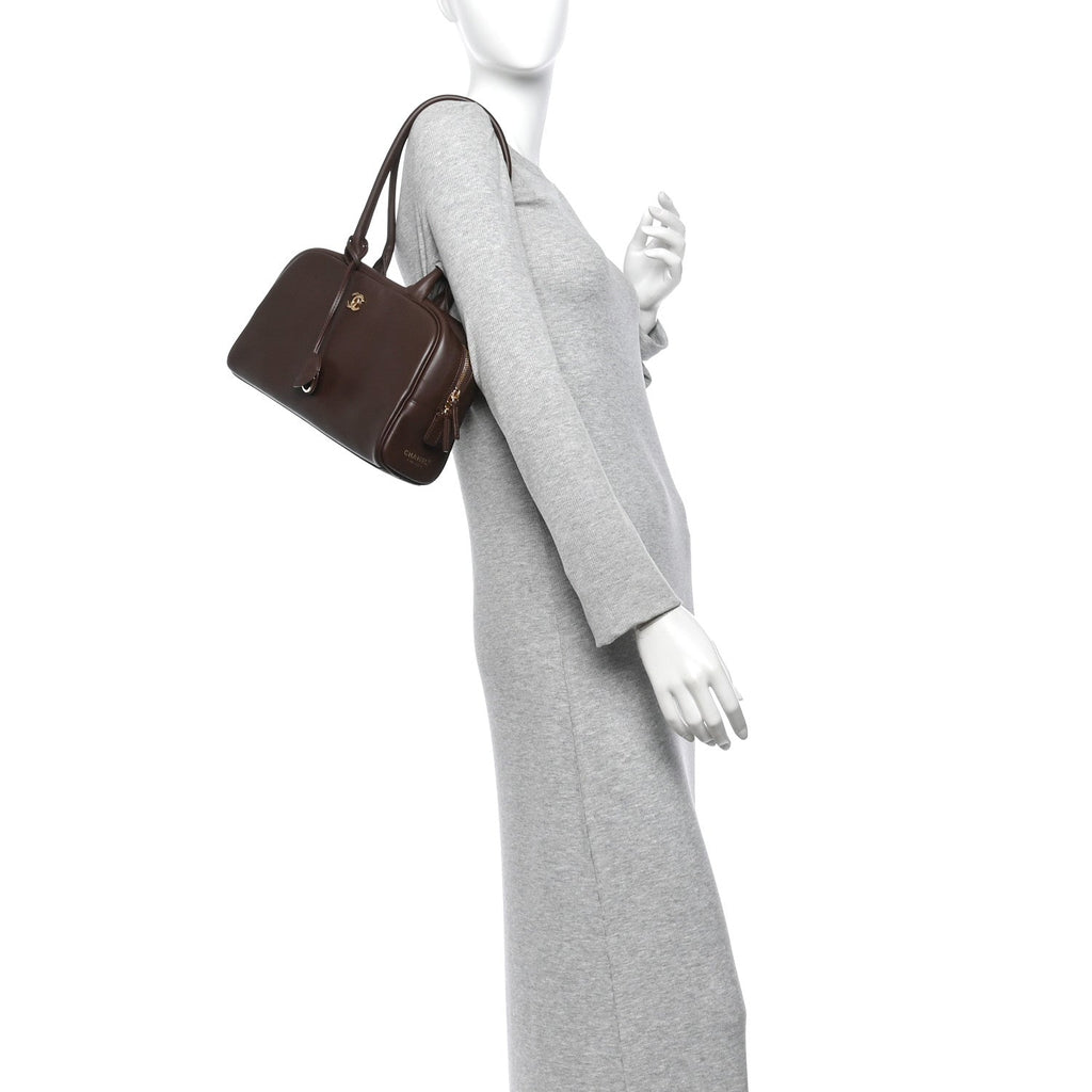 Calfskin Large Perfect Bowling Bag Dark Brown