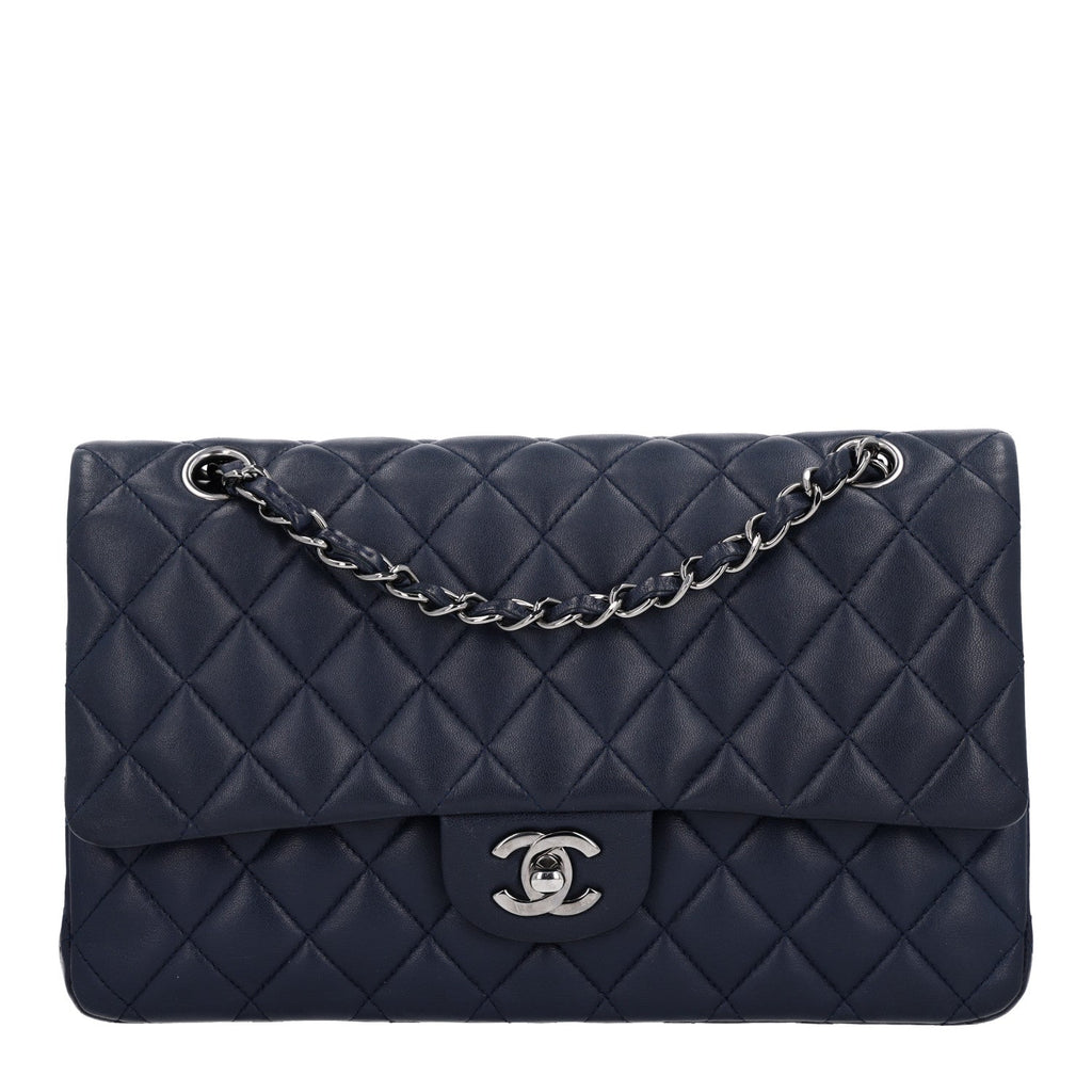 Lambskin Quilted Medium Double Flap Navy