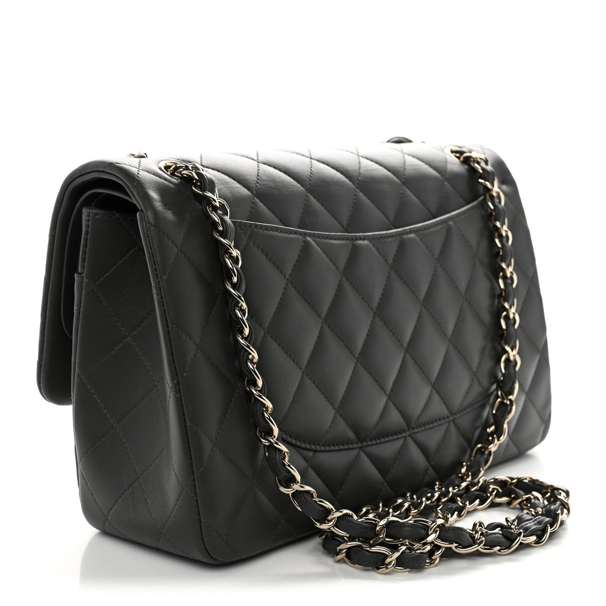 Lambskin Quilted Jumbo Double Flap Dark Grey