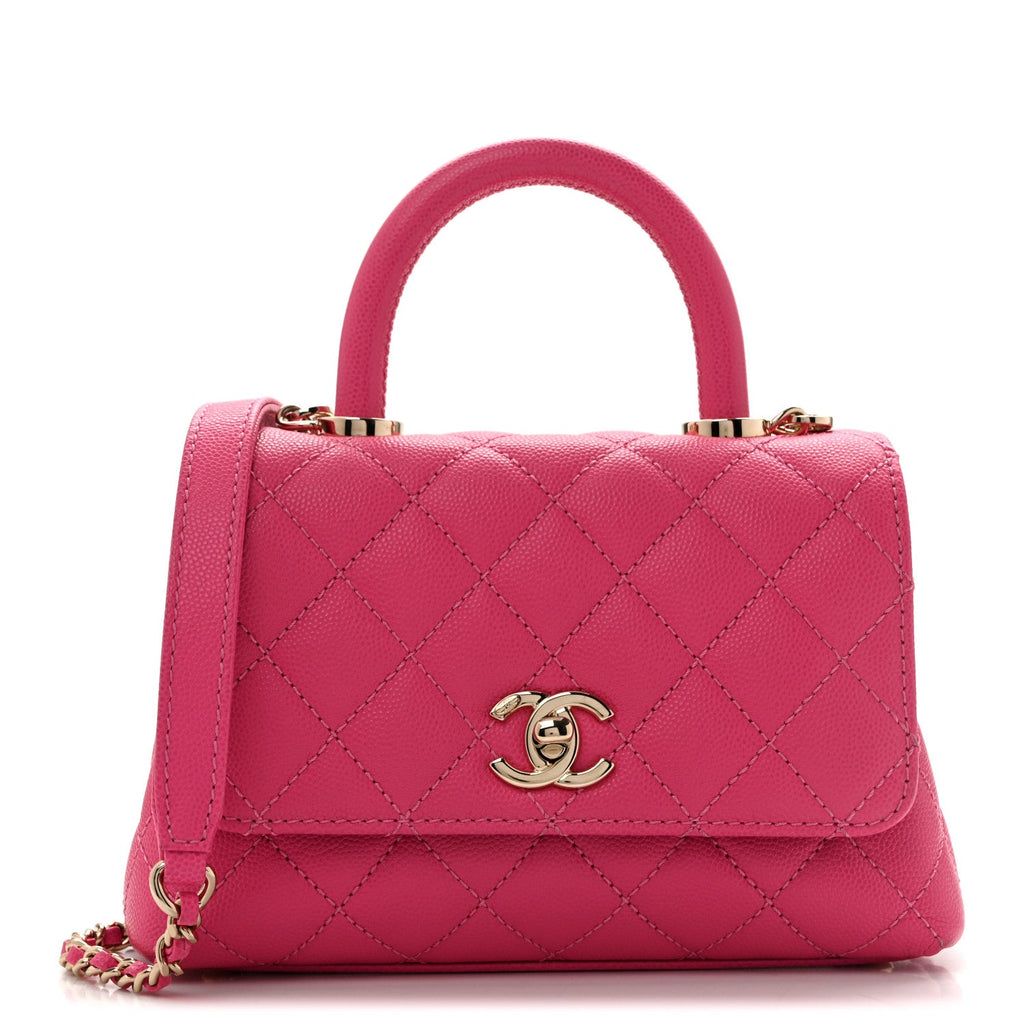 Caviar Quilted Lizard Embossed Extra Mini Coco Handle Flap Pink