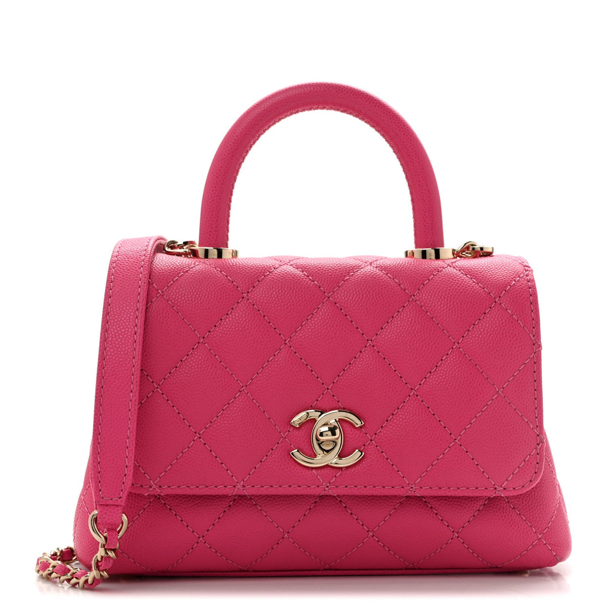 Caviar Quilted Lizard Embossed Extra Mini Coco Handle Flap Pink