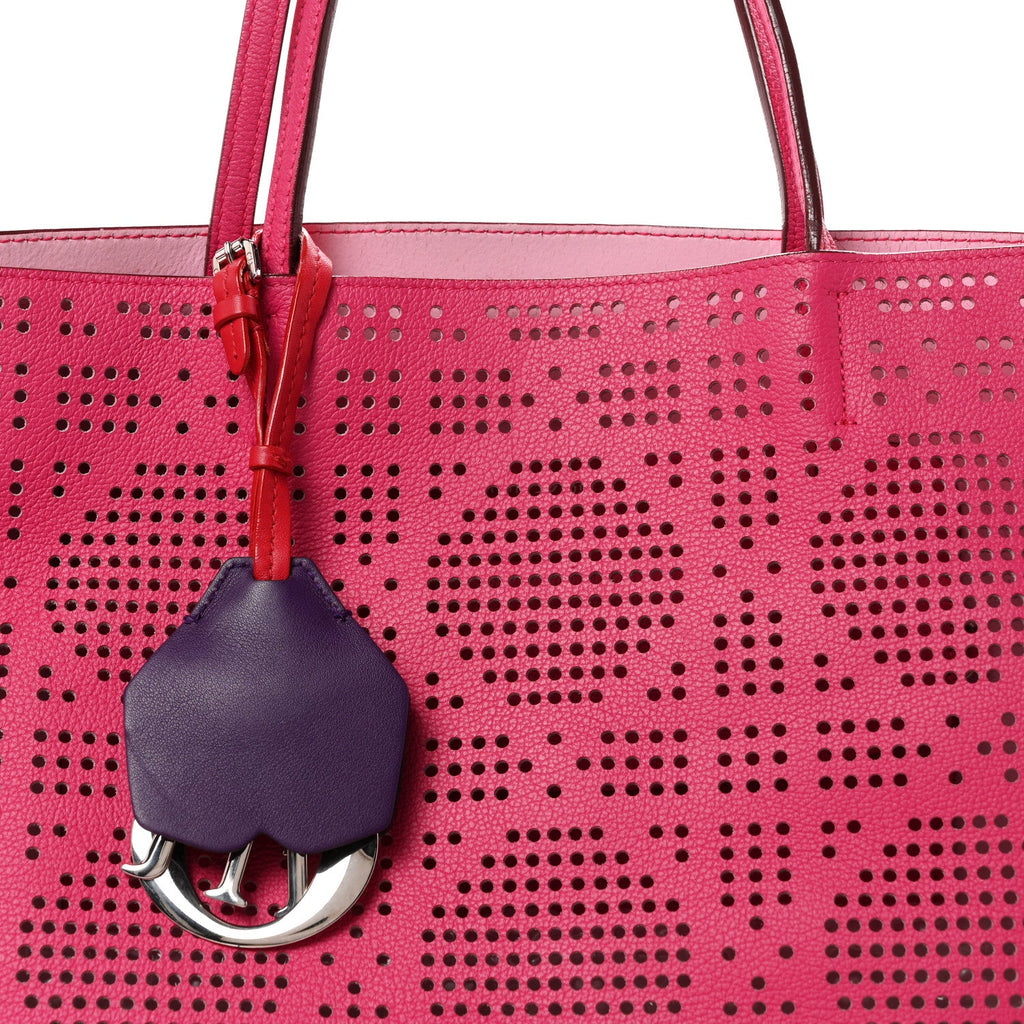 Calfskin Perforated Cannage Dioriva Tote Hot Pink