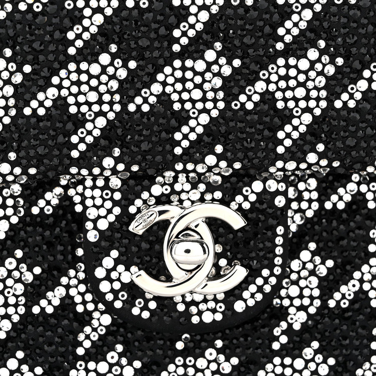 Satin Crystal Diamante Houndstooth Small Flap Black