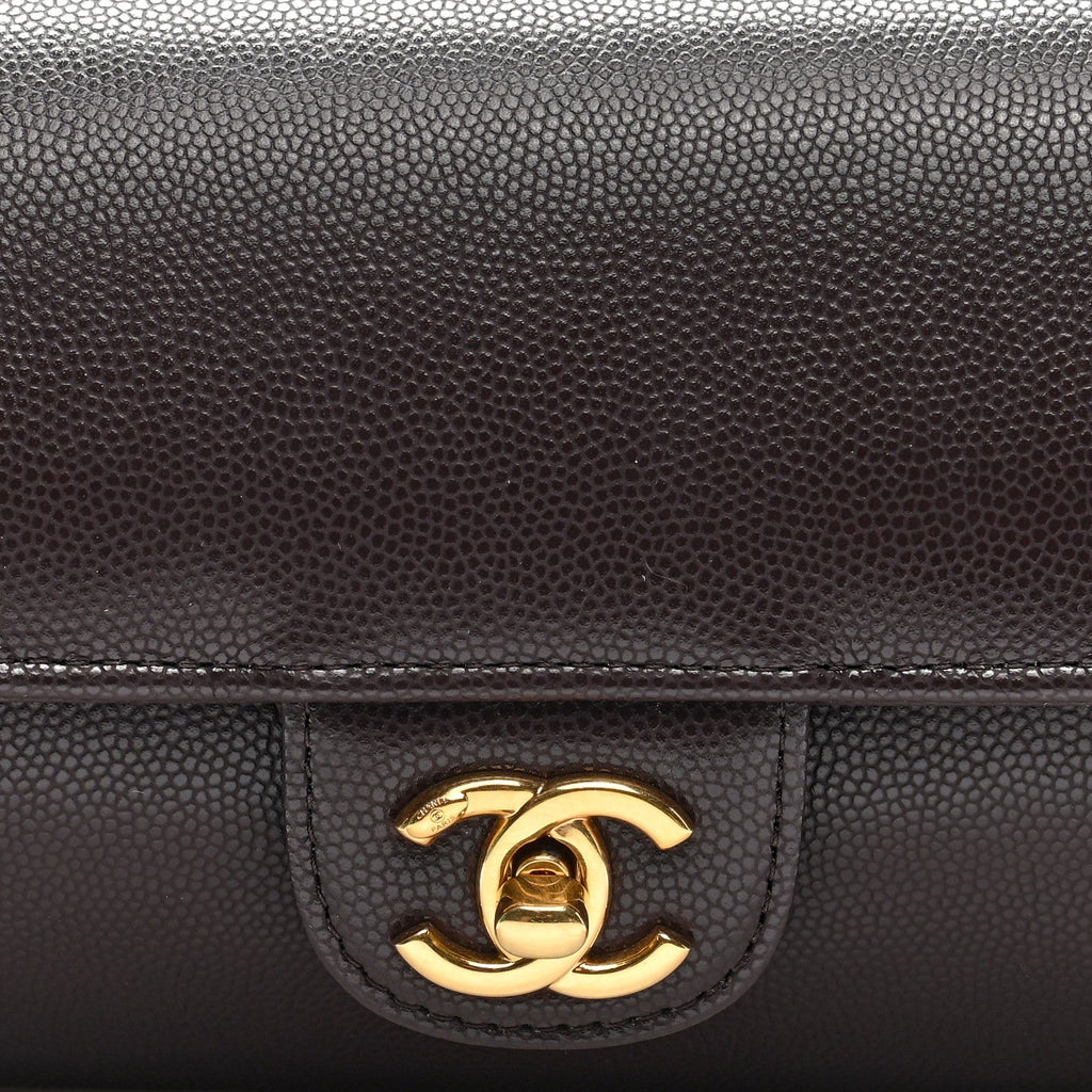 Shiny Caviar Preppy Coco Small Bowling Bag Black