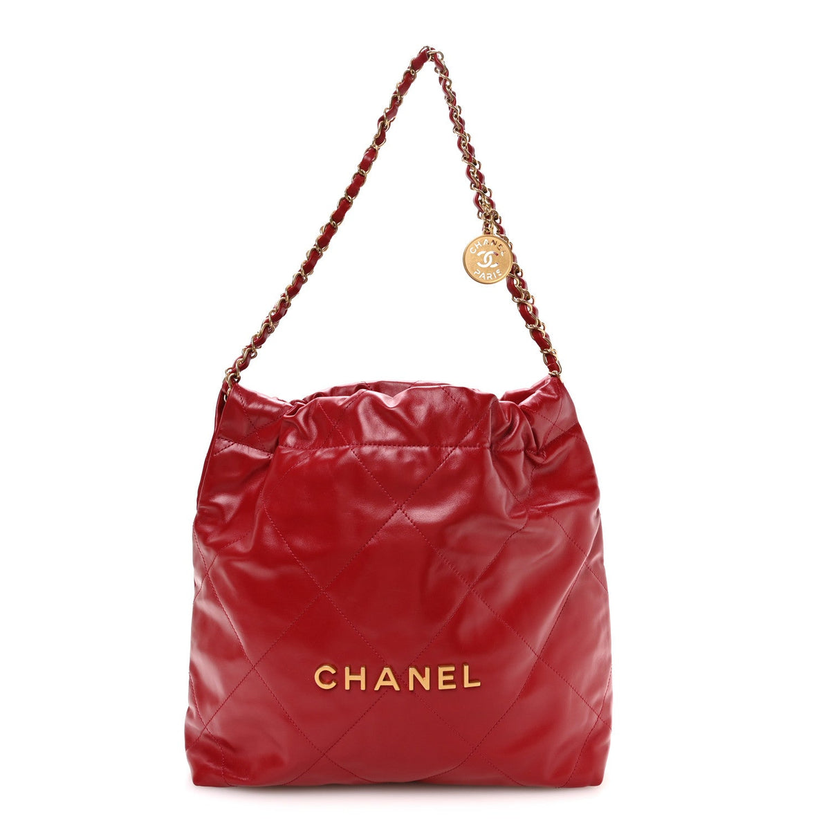 Shiny Calfskin Quilted Small Chanel 22 Red