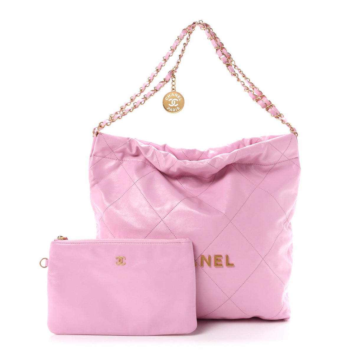 Shiny Calfskin Quilted Small Chanel 22 Pink