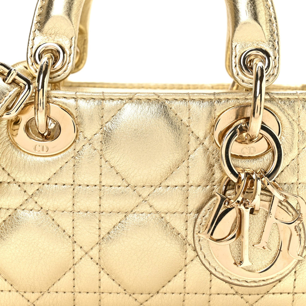 Metallic Lambskin Cannage Micro Lady D-Joy Gold