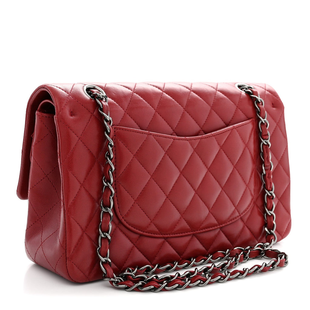 Lambskin Quilted Medium Double Flap Red