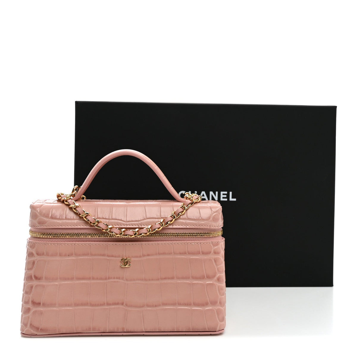 Calfskin Crocodile Embossed Crococo Exoticoco Vanity With Chain Light Pink