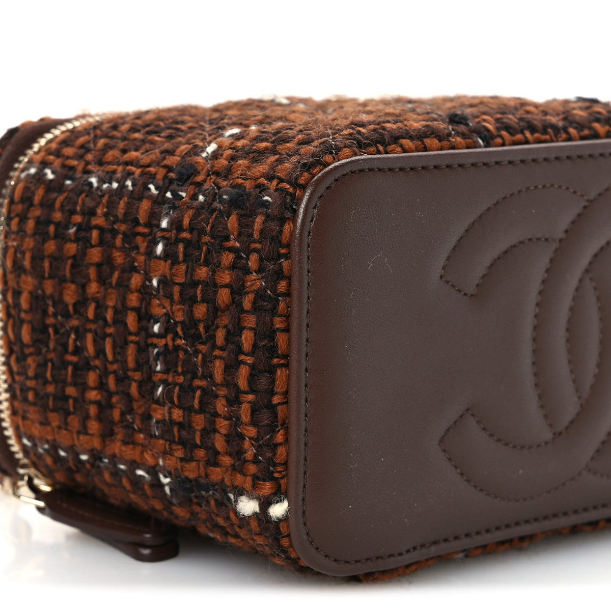 Tweed Small Top Handle Vanity Case With Chain Brown Multicolor