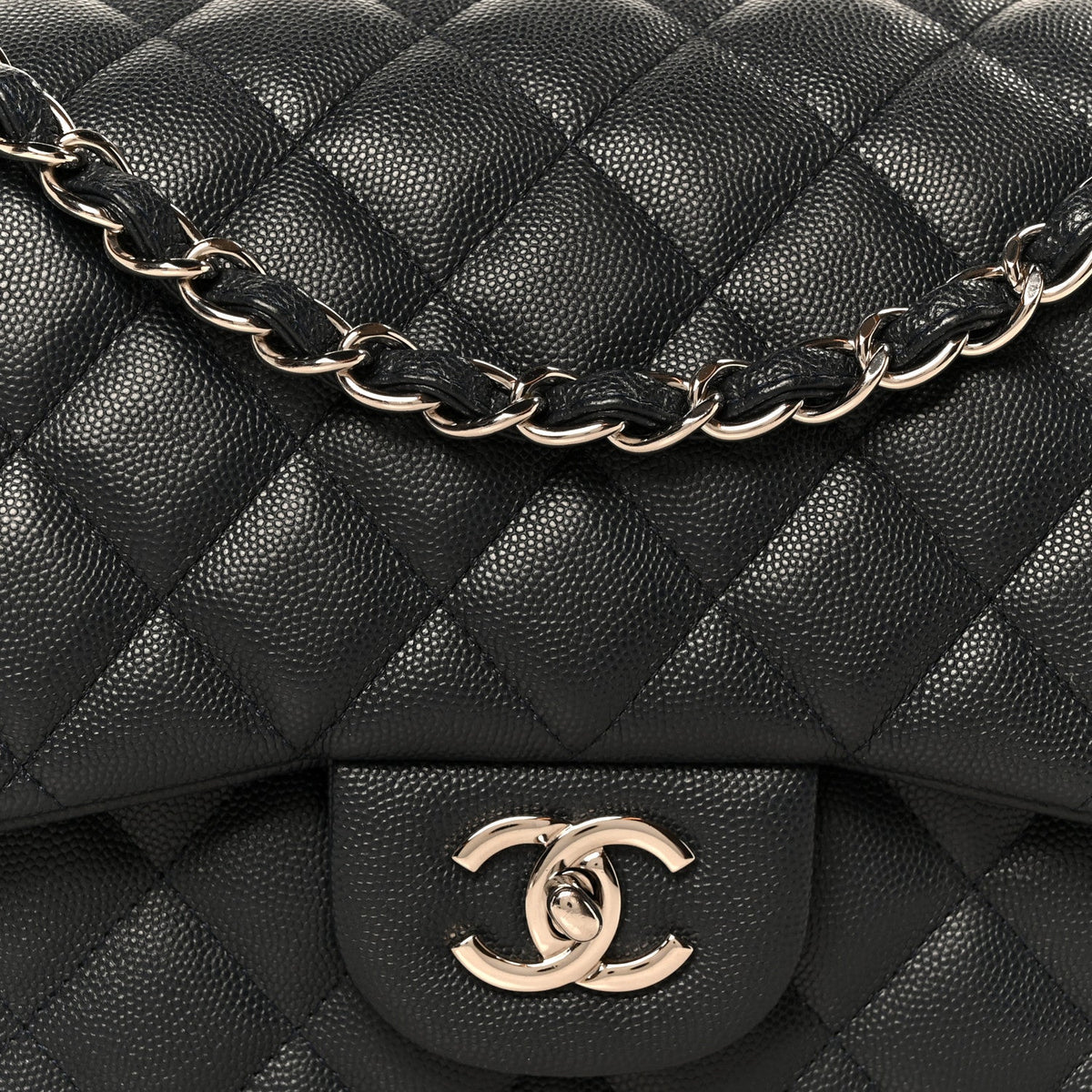 Caviar Quilted Jumbo Double Flap Navy Blue