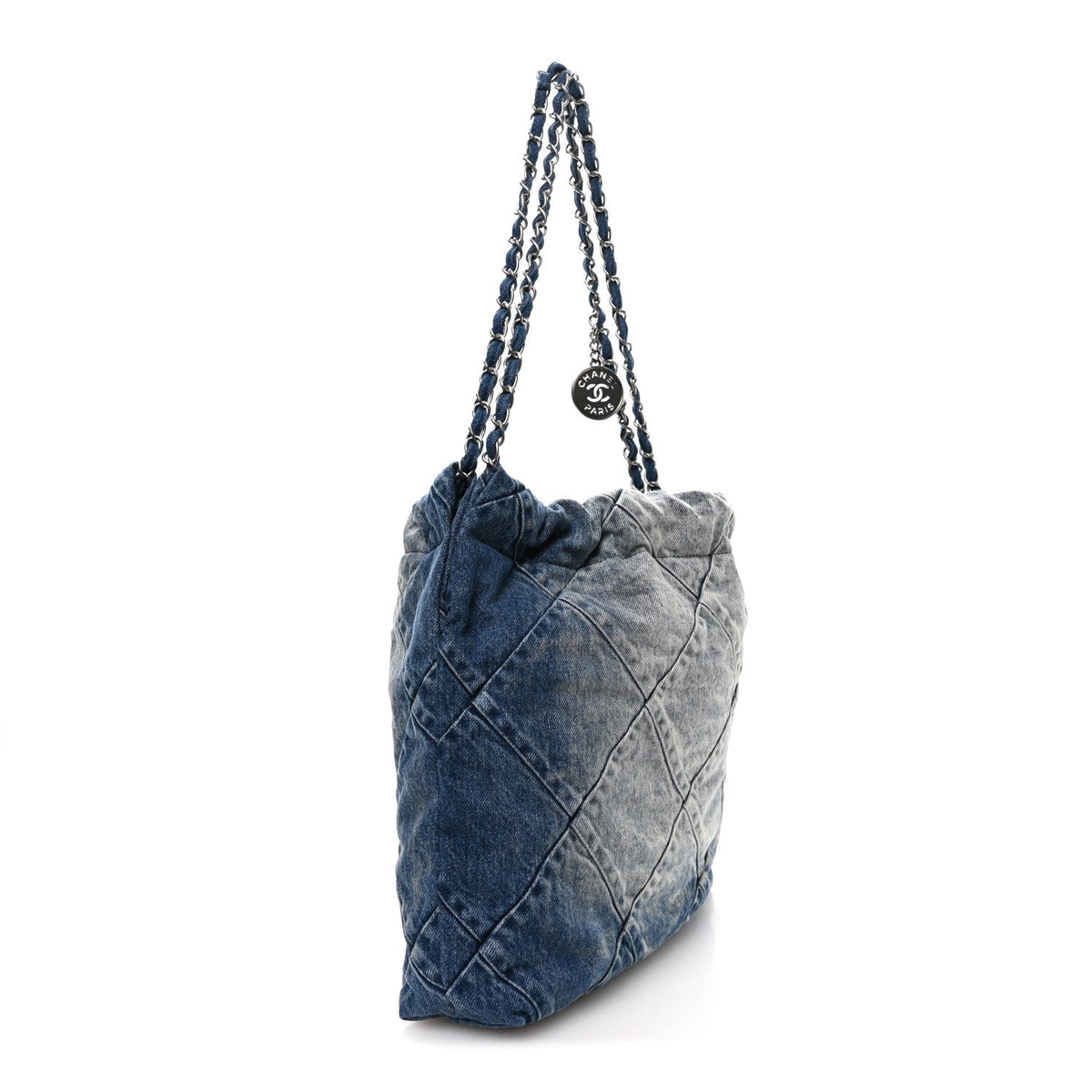 Denim Quilted Small Chanel 22 Blue