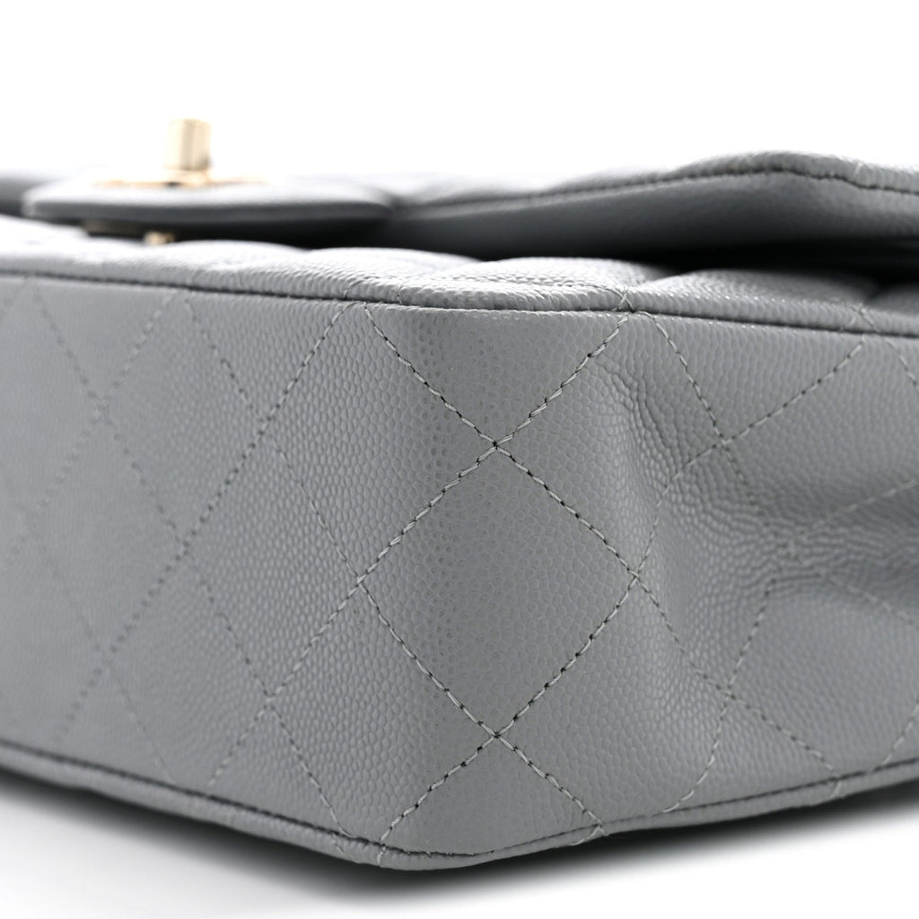 Caviar Quilted Medium Double Flap Grey