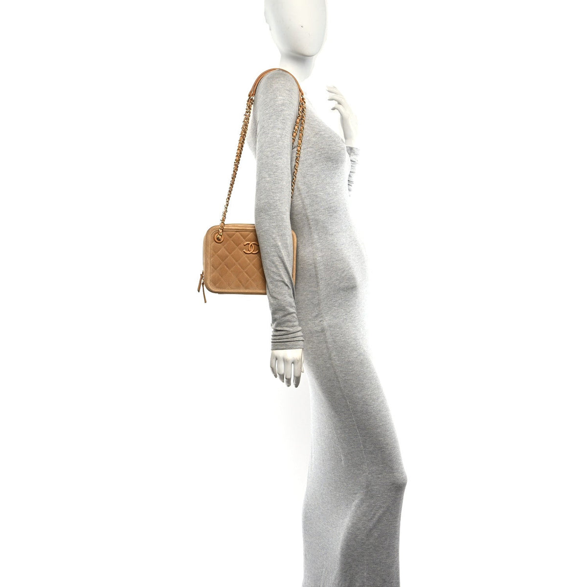 Suede Quilted CC Tassel Camera Case Light Brown