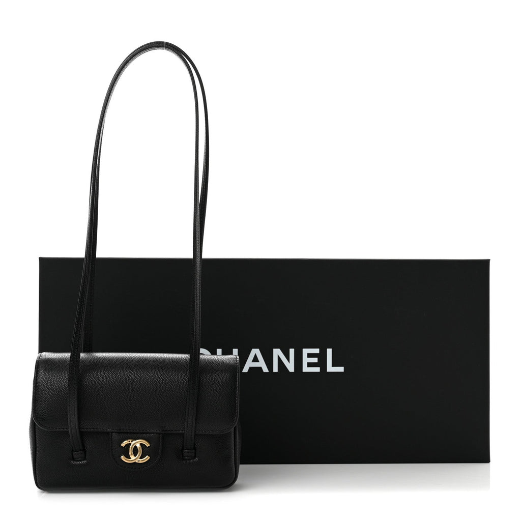 Shiny Caviar Mini Preppy Coco Shoulder Bag Black