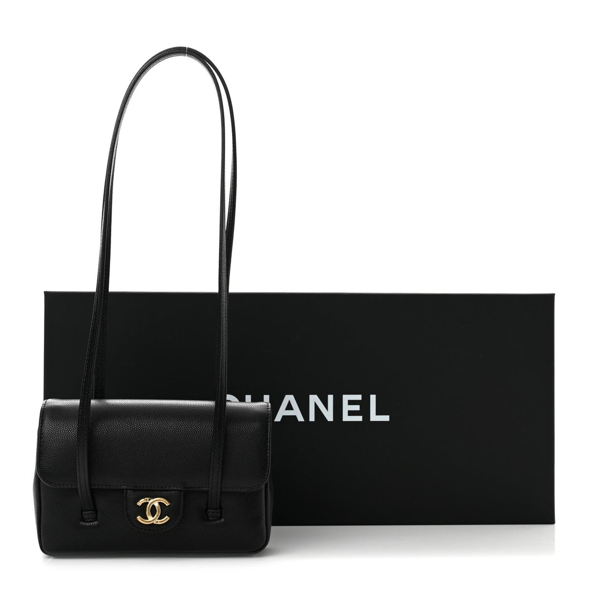 Shiny Caviar Mini Preppy Coco Shoulder Bag Black