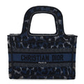 Canvas Mizza Embroidered Mini Leopard Book Tote Blue