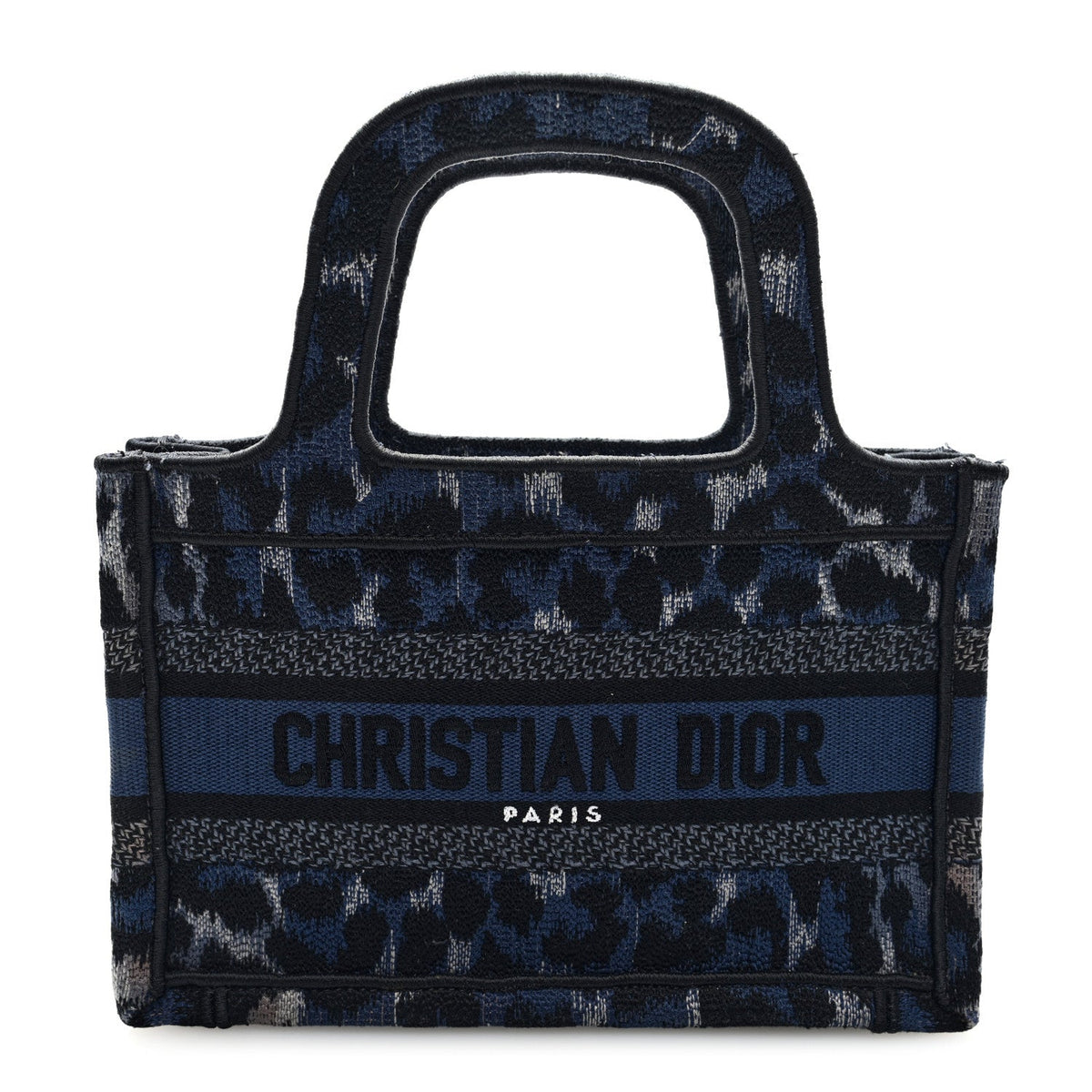 Canvas Mizza Embroidered Mini Leopard Book Tote Blue