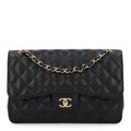 Caviar Quilted Jumbo Double Flap Black