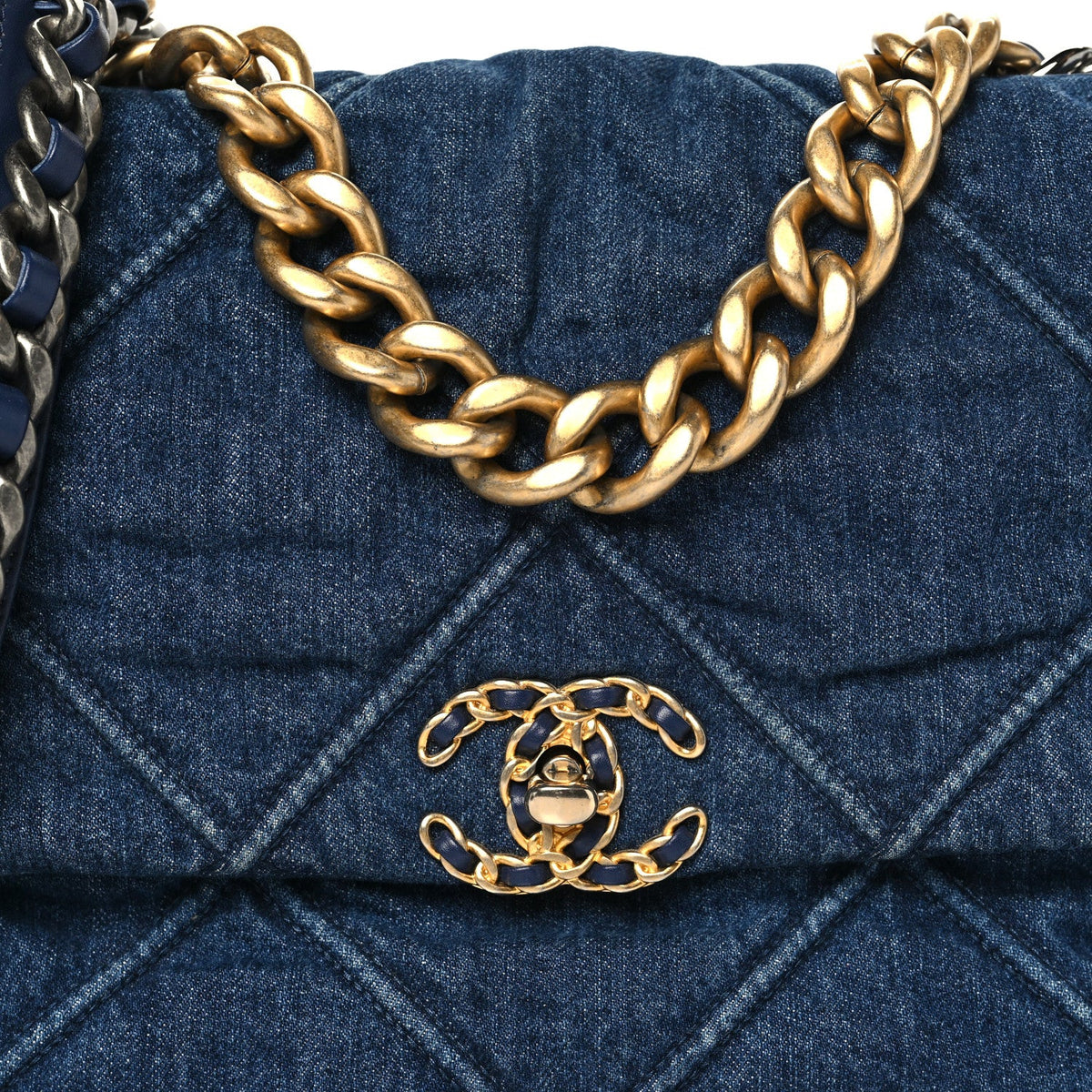 Denim Quilted Large Chanel 19 Flap Blue
