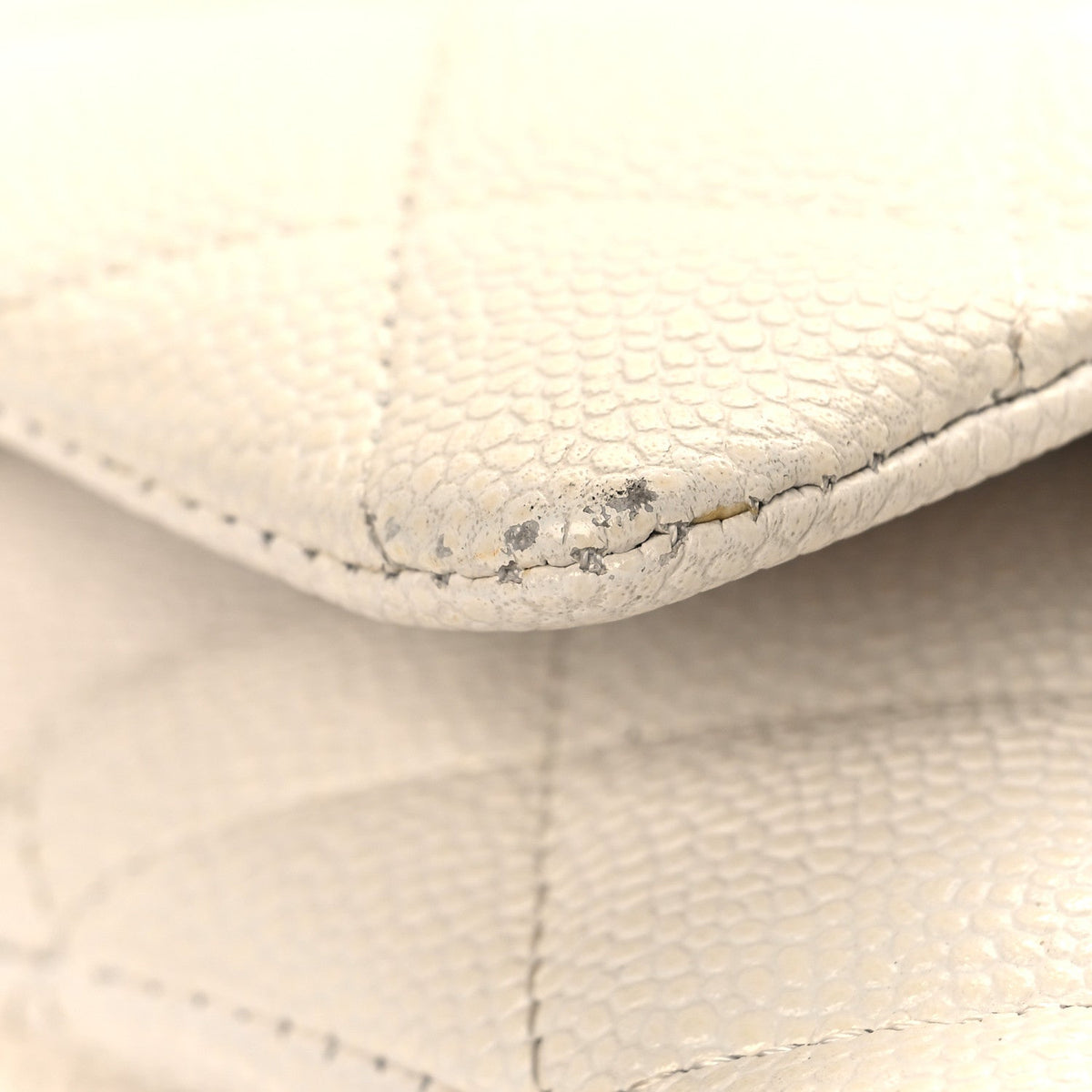 Caviar Quilted Medium Double Flap White
