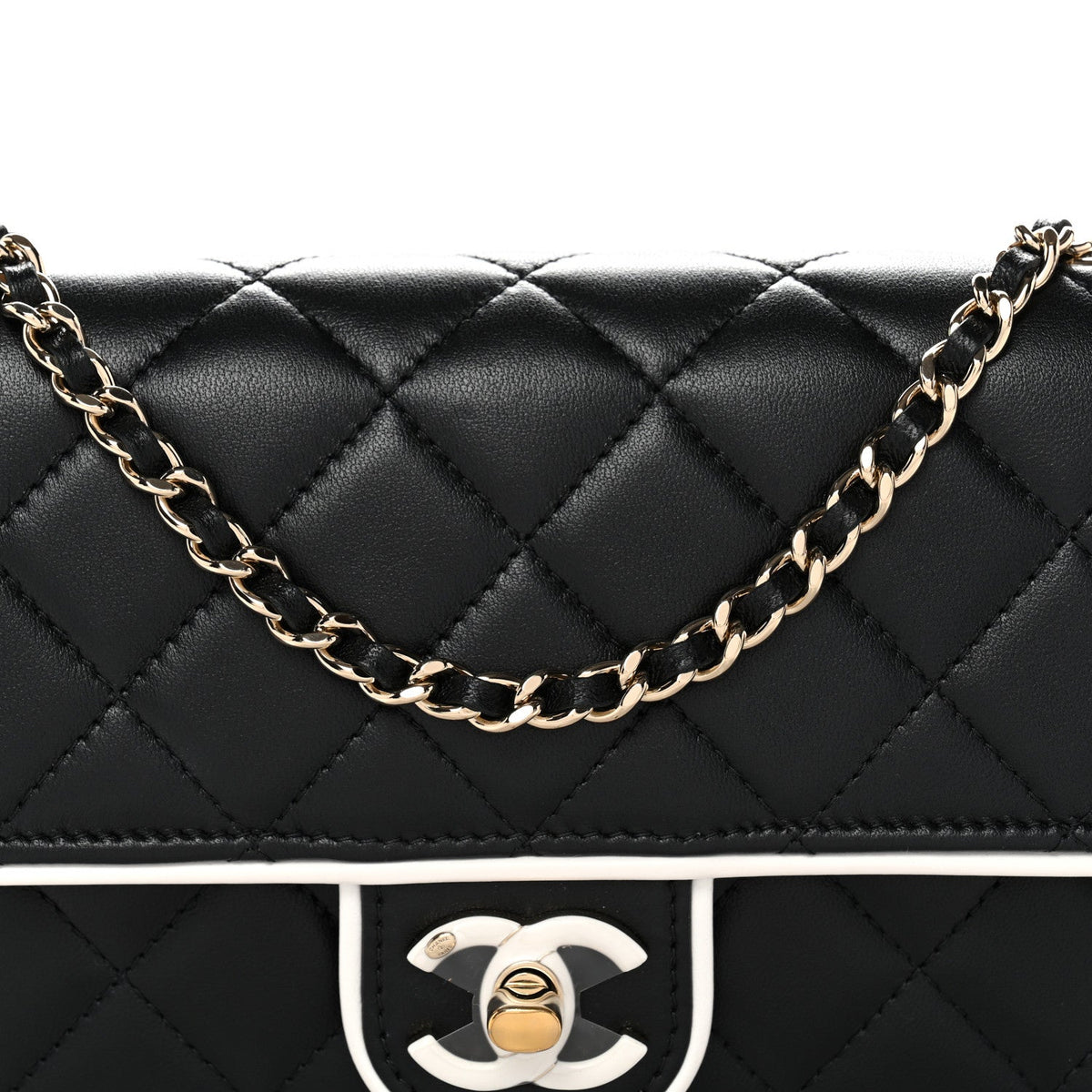 Lambskin Quilted Resin CC Mini Flap Bag Black White
