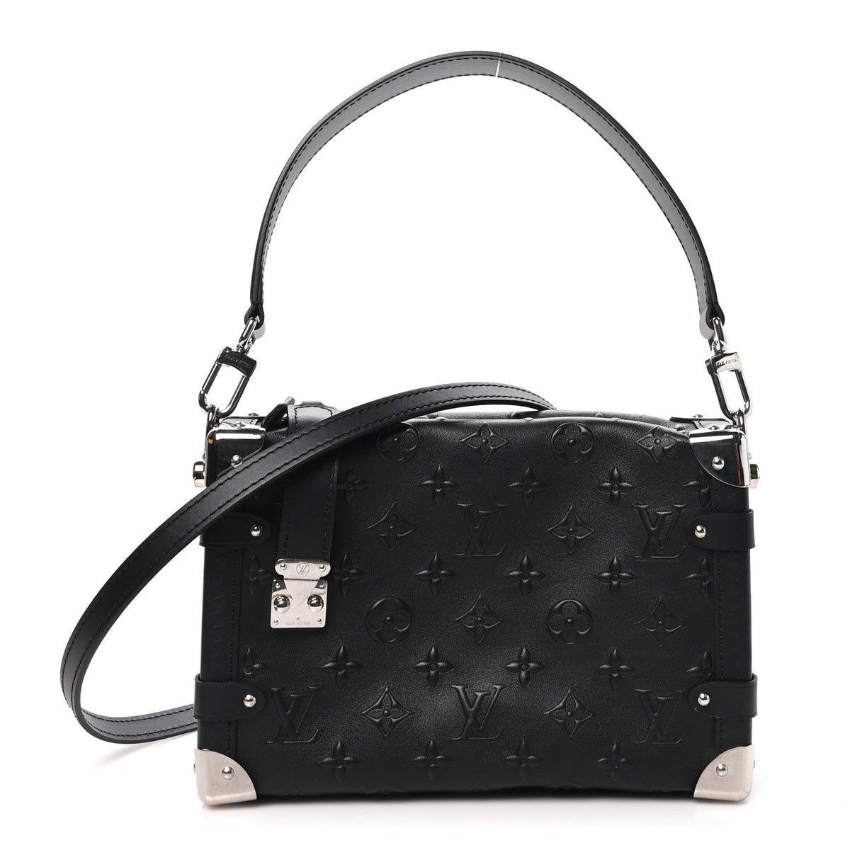 Calfskin Debossed Monogram Side Trunk Black