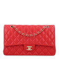 Lambskin Quilted Medium Double Flap Red