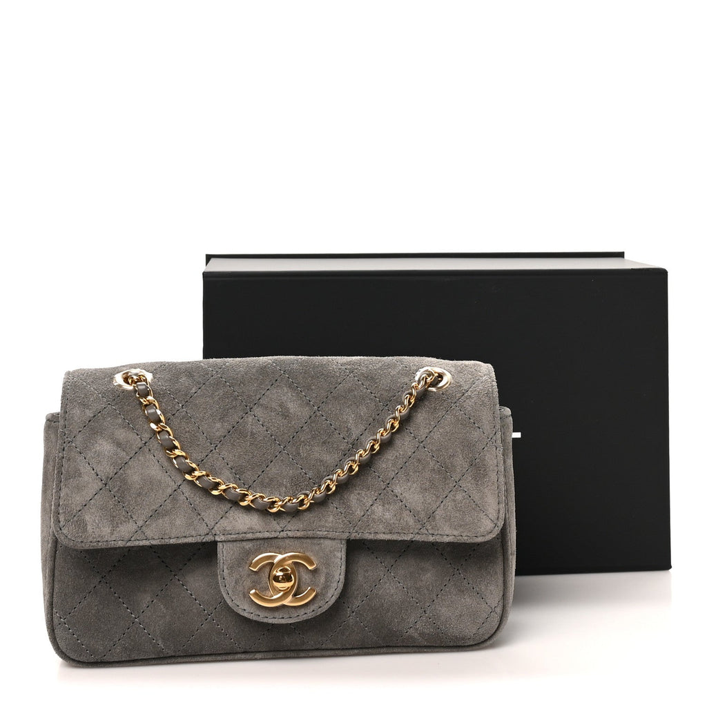 Suede Calfskin Mini Souplissimo Flap Dark Grey