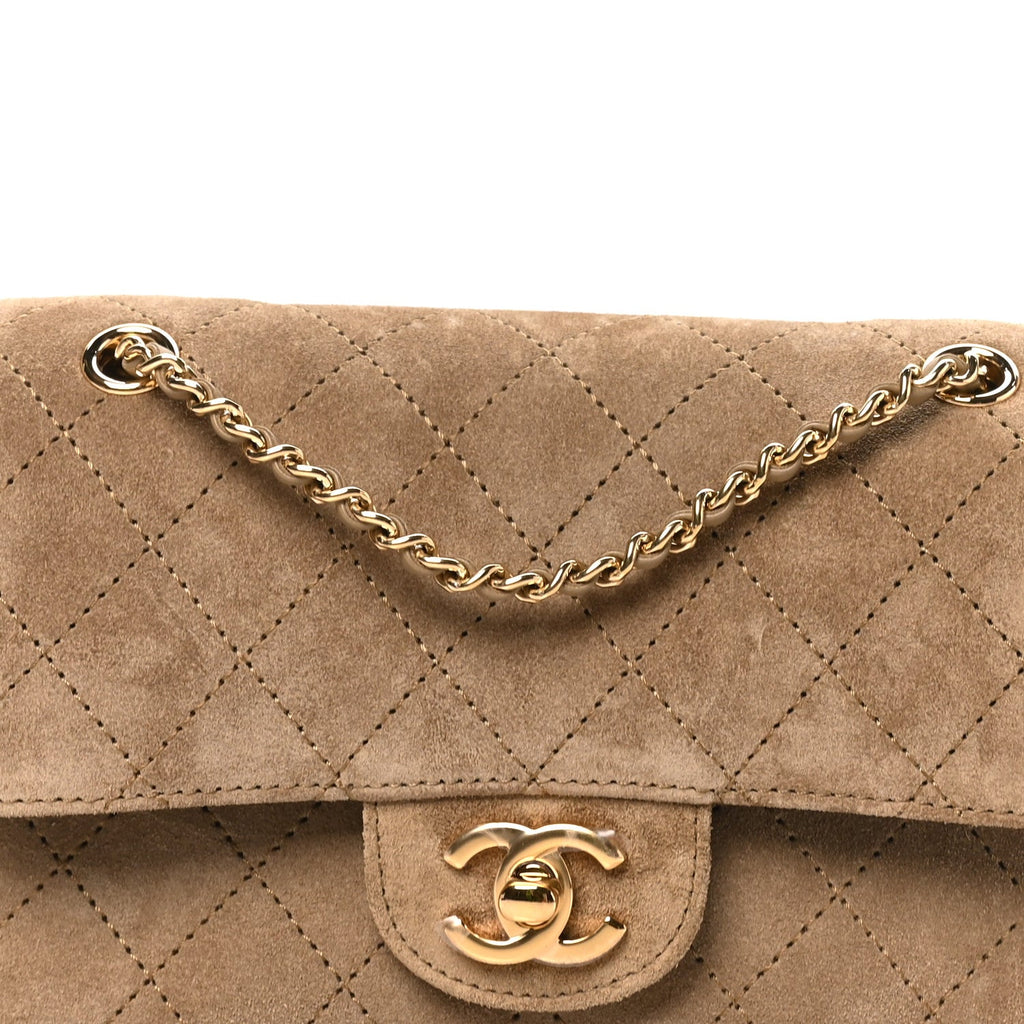 Suede Calfskin Mini Souplissimo Flap Dark Beige