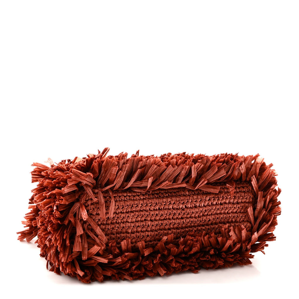 Raffia Fringe Nano Kelly Shopper Red