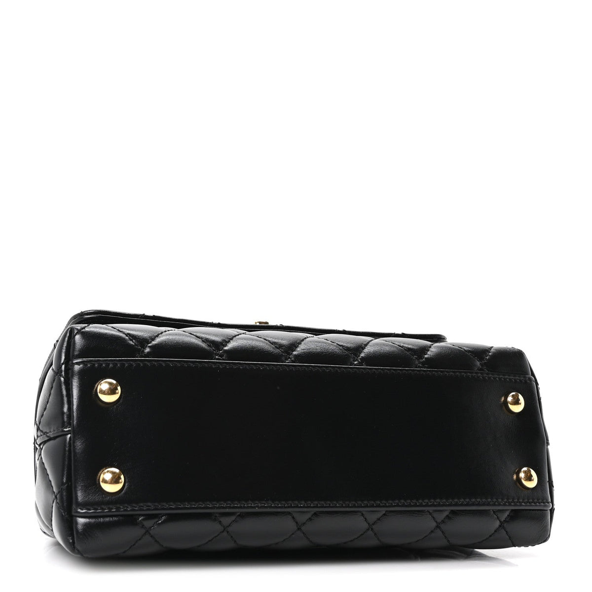 Shiny Calfskin Quilted Mini Coco Chain Gold Handle Flap Black