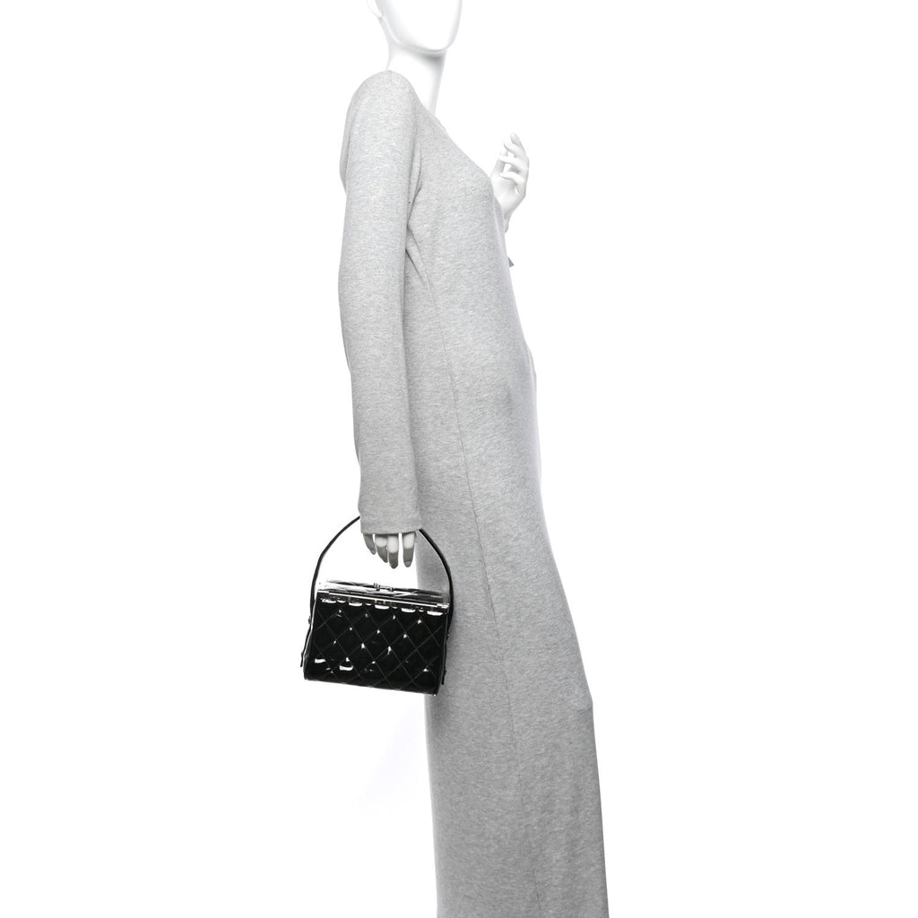 Patent Quilted Vanity Clutch Black