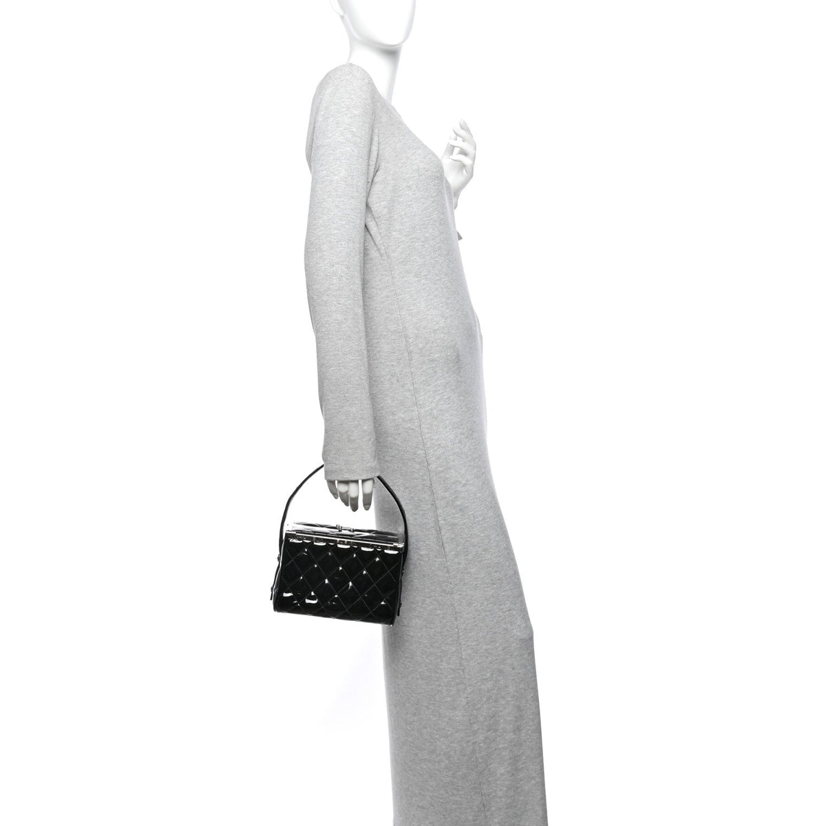 Patent Quilted Vanity Clutch Black