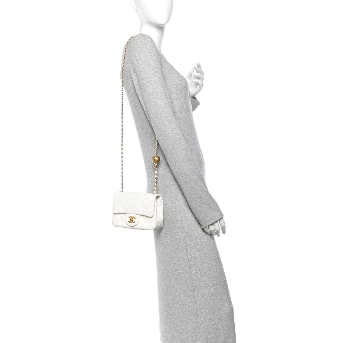 Lambskin Quilted Mini Pearl Crush Flap White