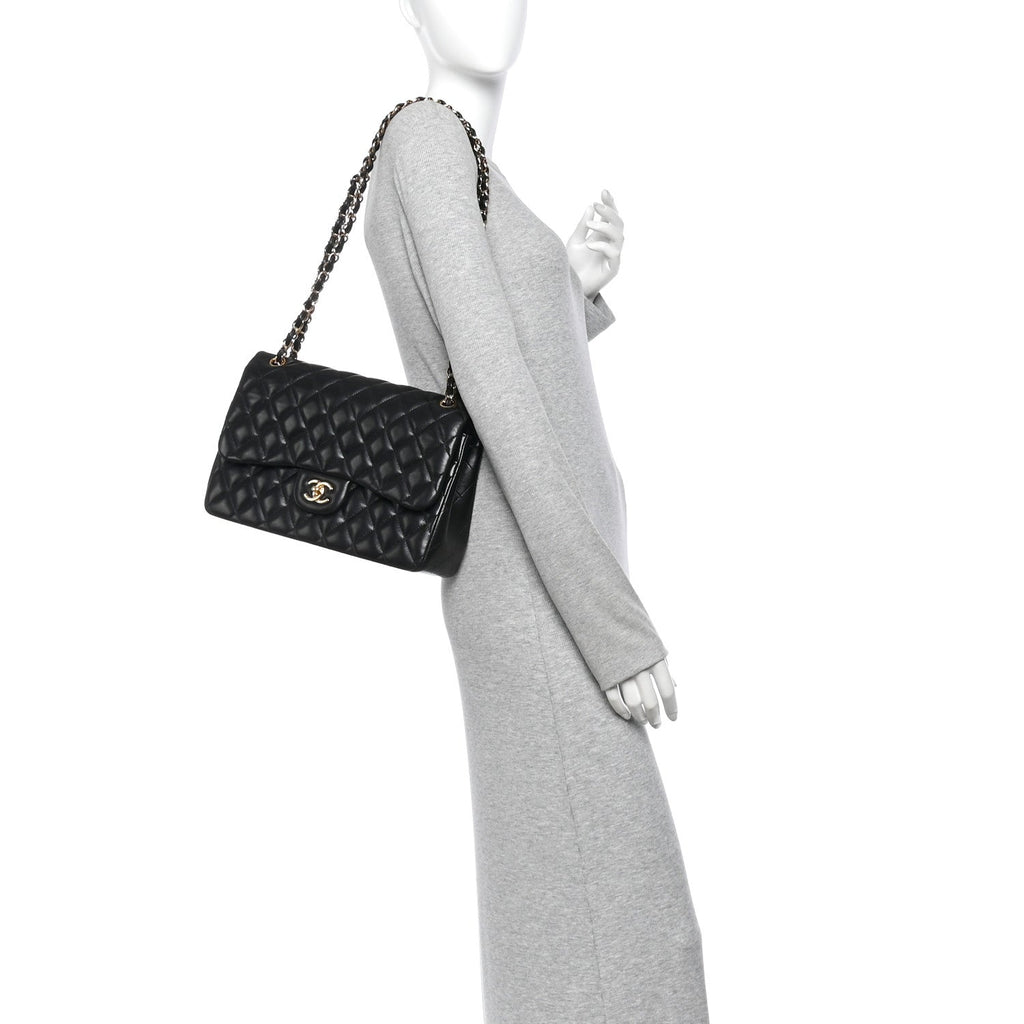 Lambskin Quilted Jumbo Double Flap Black