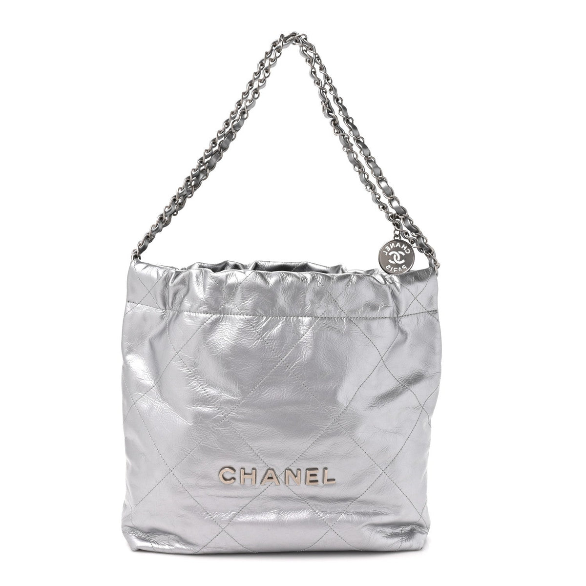 Metallic Calfskin Quilted Small Chanel 22 Silver