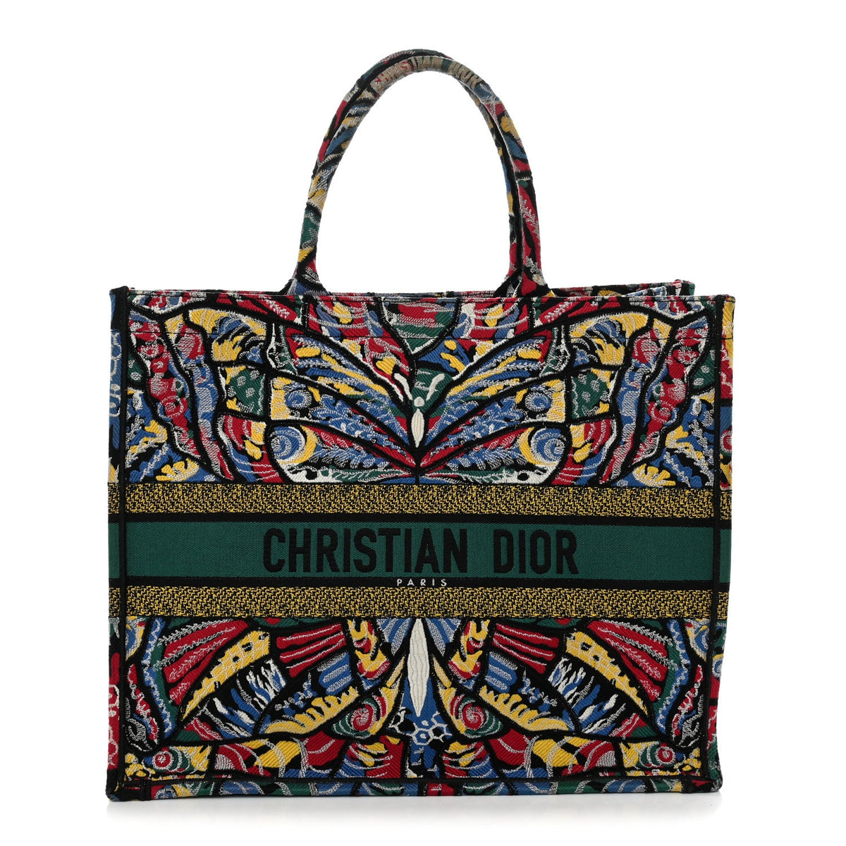 Canvas Embroidered Butterfly Book Tote Black Multicolor