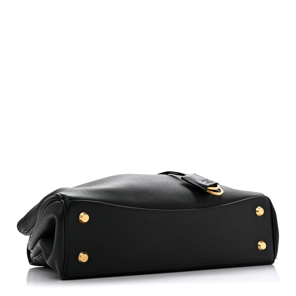 Grained Calfskin Medium Rodeo Top Handle Handbag Black