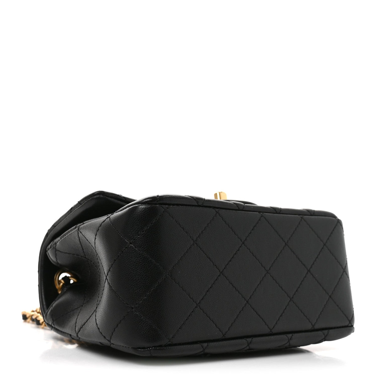 Lambskin Quilted Mini Pearl Crush Flap Black