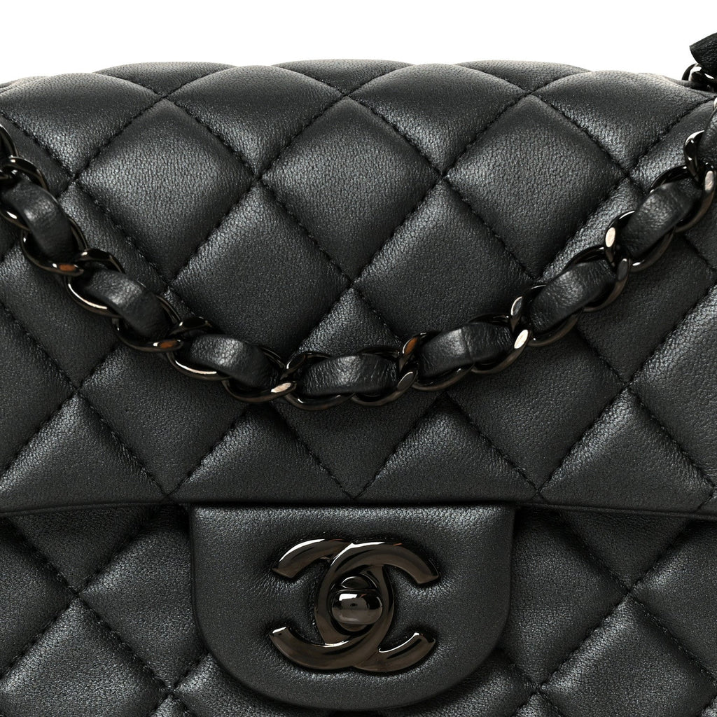 Pearly Lambskin Quilted Mini Rectangular Flap So Black