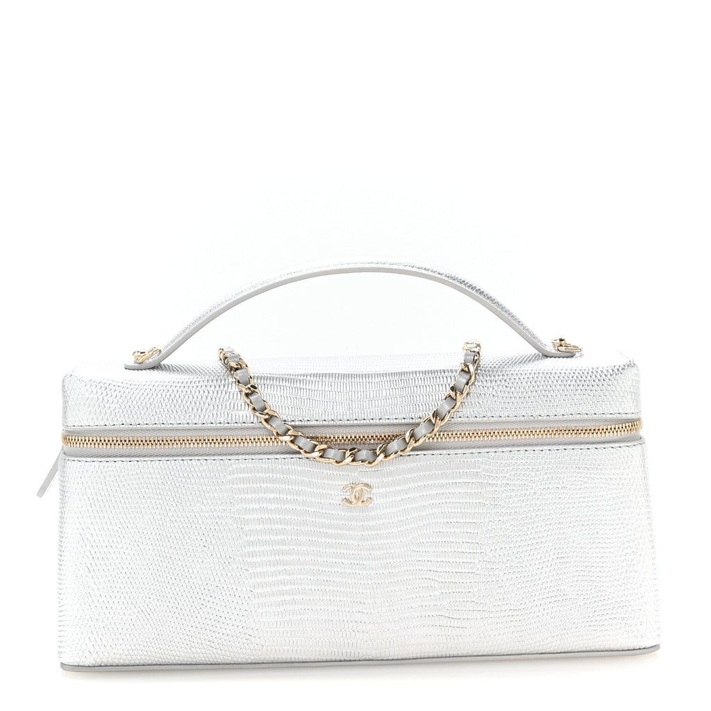 Lizard Embossed Calfskin Exoticoco Long Vanity With Chain Silvery