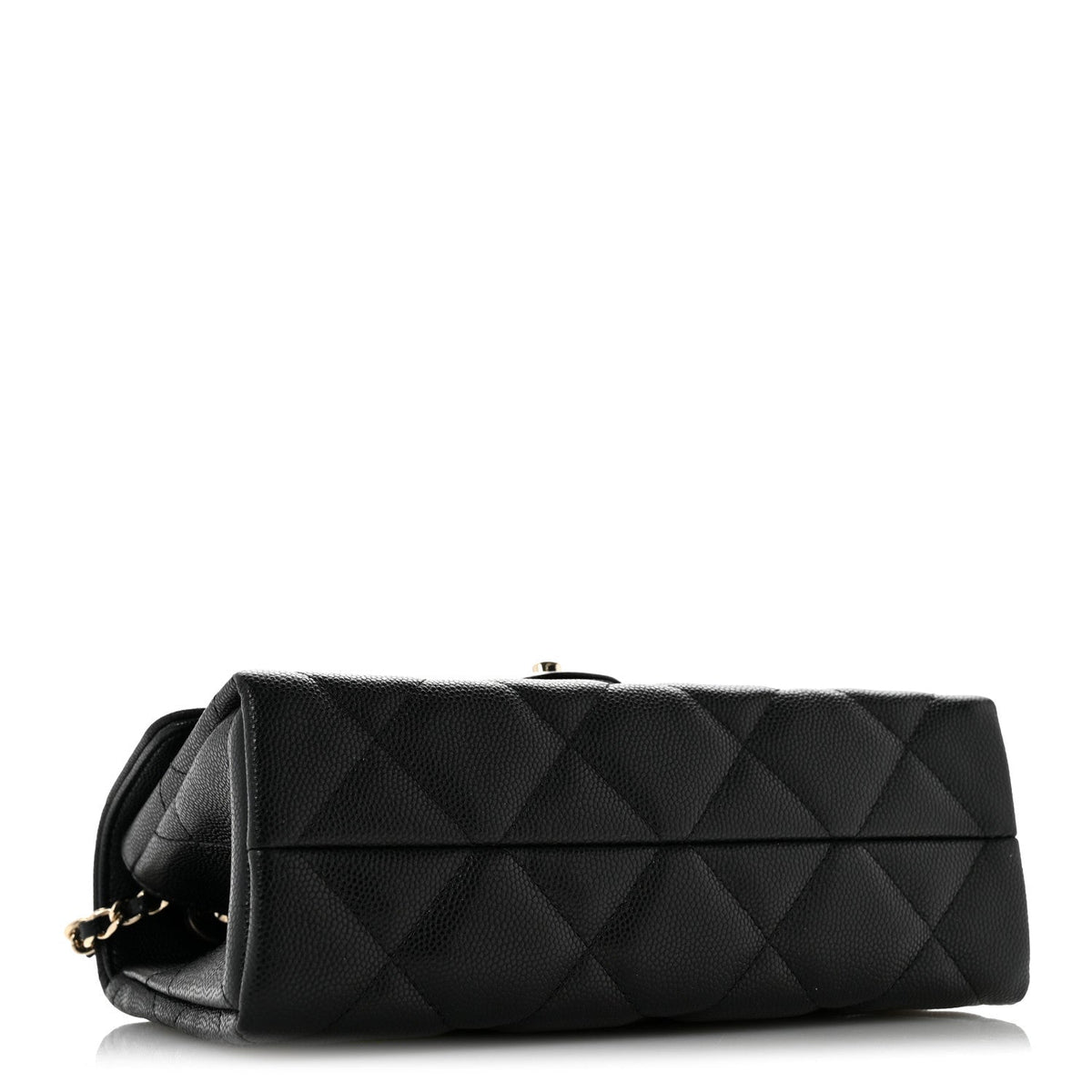 Caviar Quilted Retro Mini Twist Top Handle Clutch Flap Black